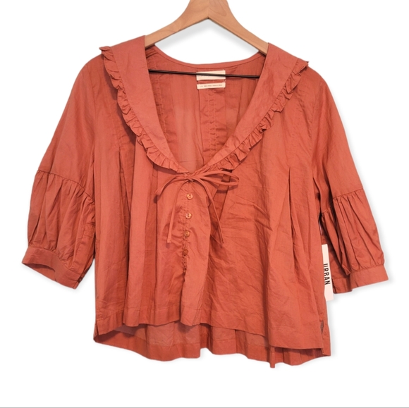 Urban Outfitters Burnt Orange Ruffle Peasant Top Size Large NWT Cottagecore